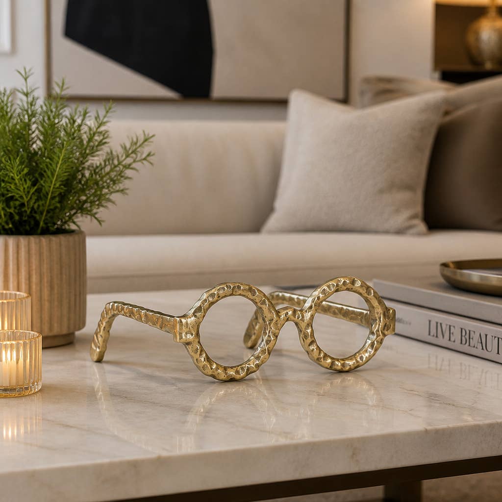 Gold Metal Abstract Round Glasses Sculpture