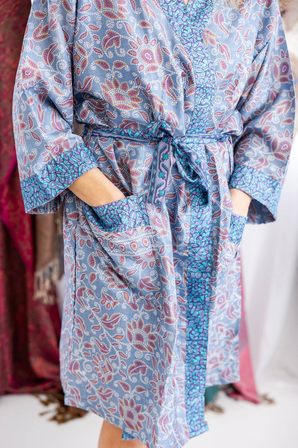 Art Silk Sari Robe Knee Length