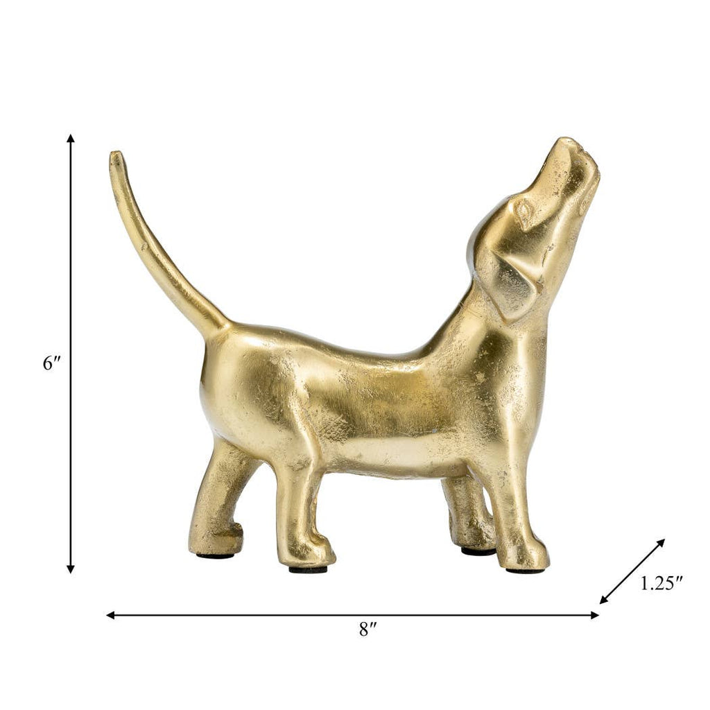 Decorative Figurine - Gold Metal Modern Howling Dog, 7 in.