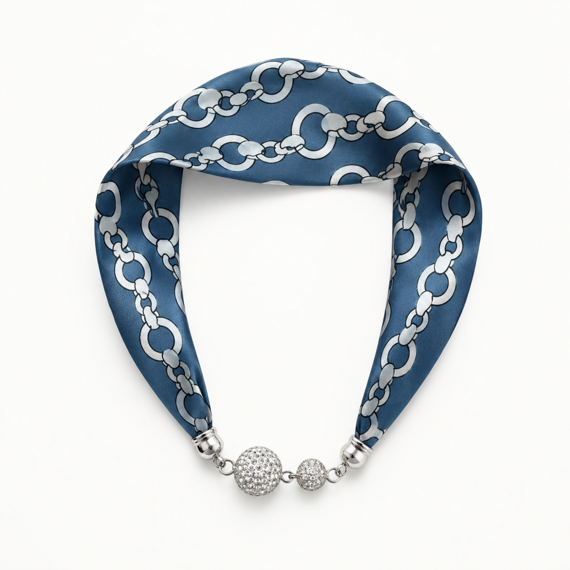 Satin Twilly Scarf Necklace with Jeweled Magnetic Clasp