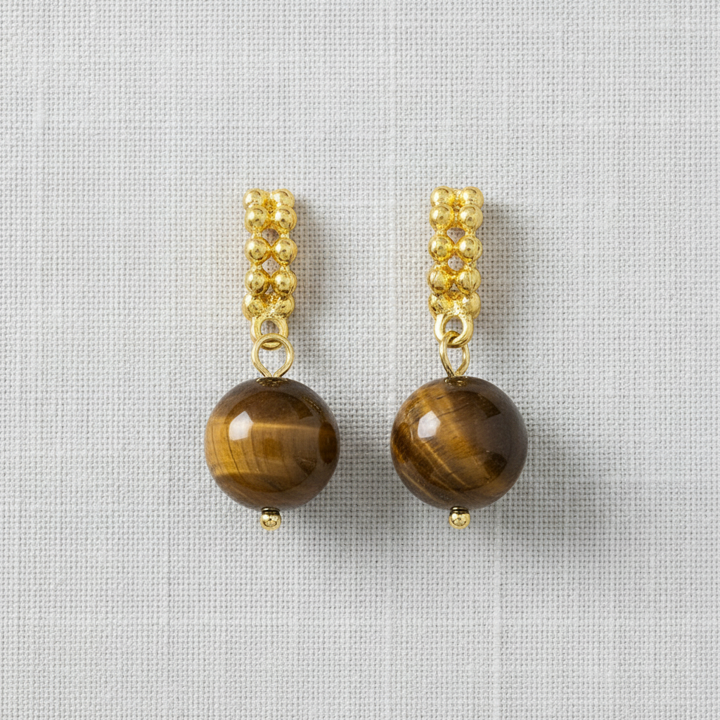 Geometric Tiger's Eye C-Hoop Earrings