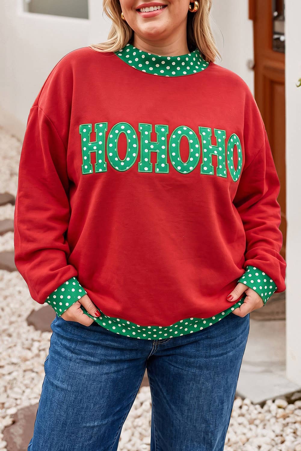 HOHOHO Polka Dot Mock Neck Sweatshirt