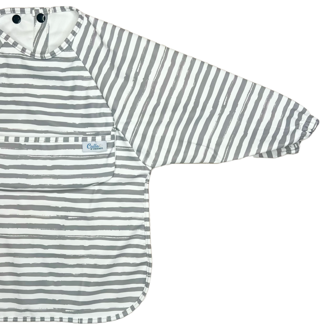 The Grayson Long Sleeve Bib - Brush Stripes: Cloud Gray