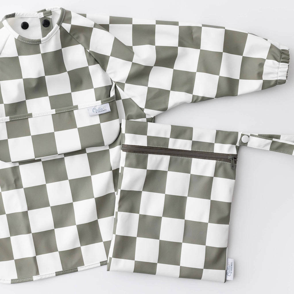 The Grayson Long Sleeve Bib - Checkered: Powder Blue