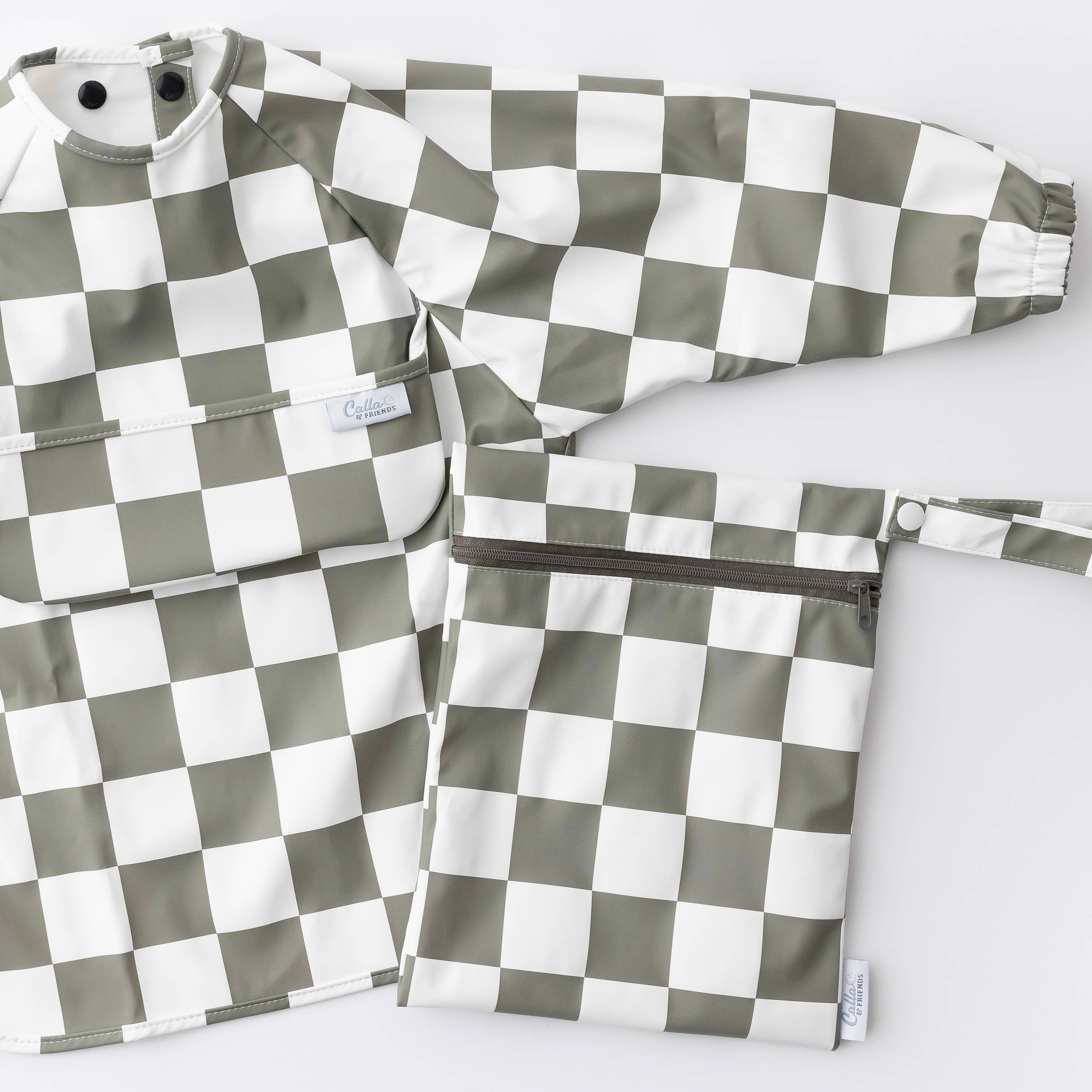 The Grayson Long Sleeve Bib - Checkered: Powder Blue