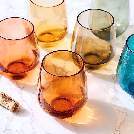 Unbreakable Acrylic Stemless Wine Glass Set of 6