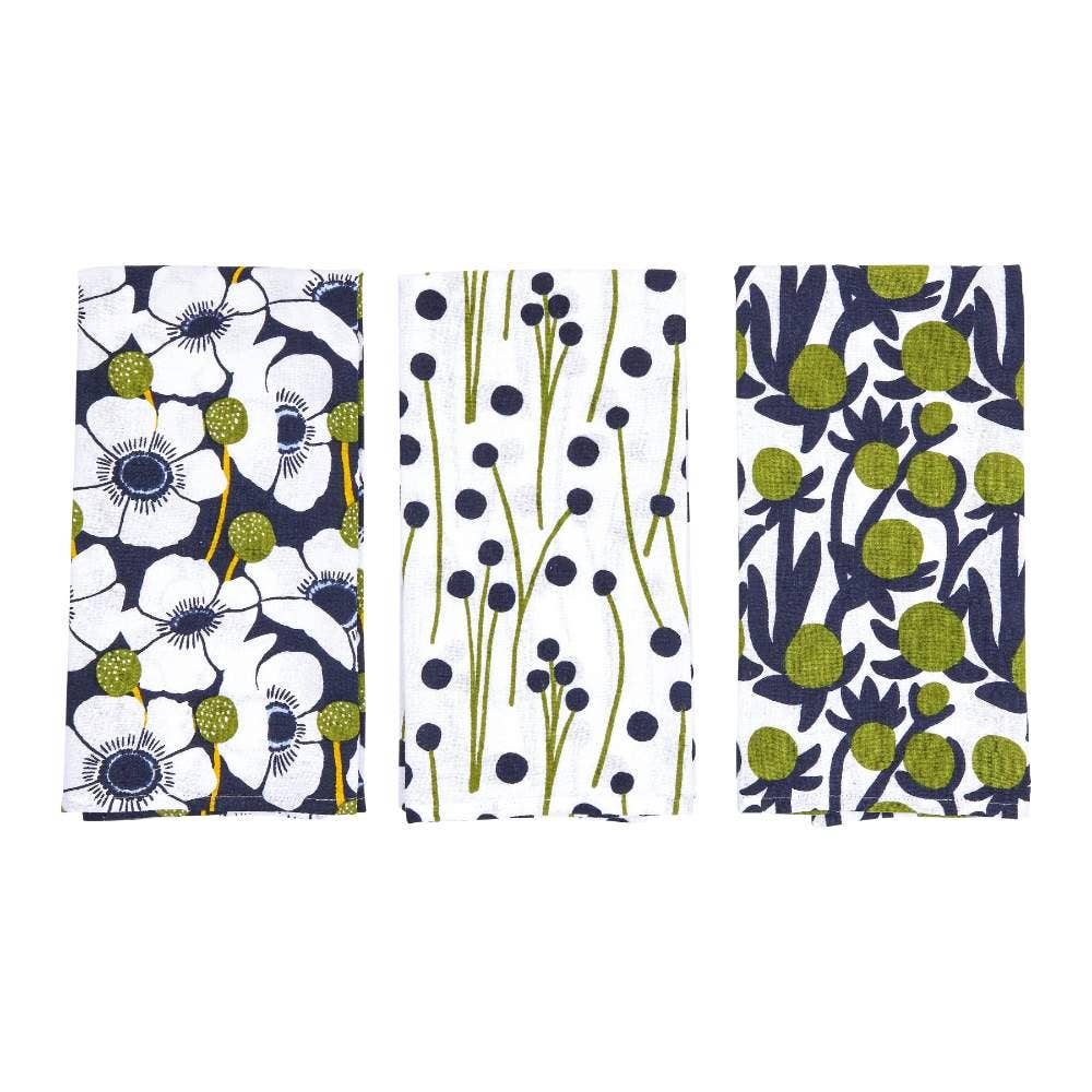 Wind Flower Cotten Kitchen Towels, Set of 3