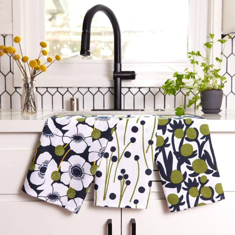 Wind Flower Cotten Kitchen Towels, Set of 3