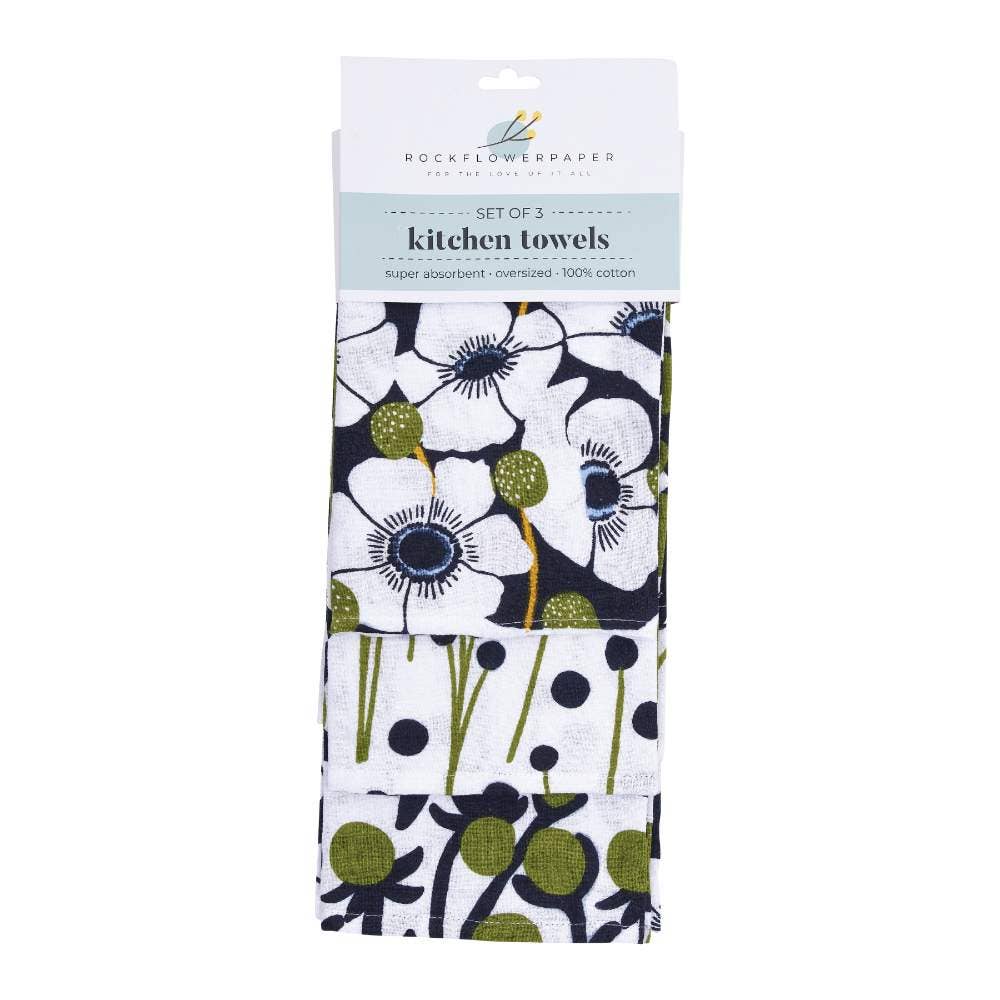 Wind Flower Cotten Kitchen Towels, Set of 3
